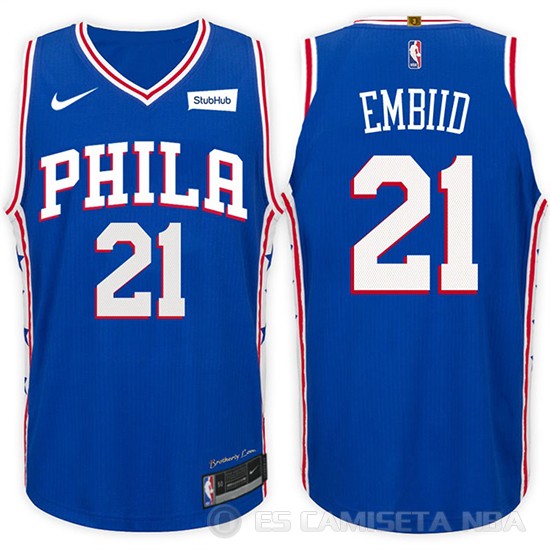 Camiseta Joel Embiid #21 Philadelphia 76ers 2017-18 Azul - Haga un click en la imagen para cerrar